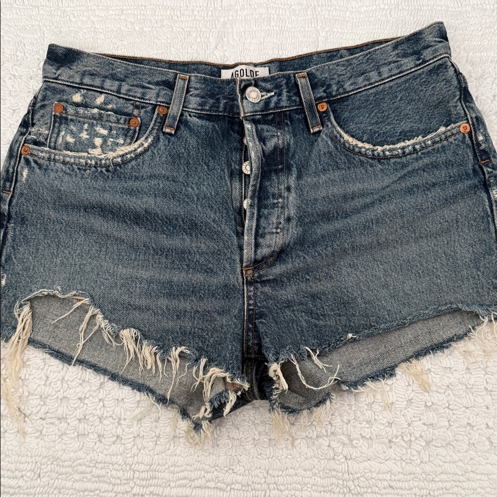 Agolde Women's Frayed Jean Shorts - Dark Blue